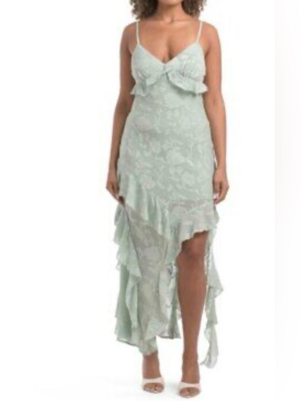 Alison + Kelly NWT Mint Green Floral High Low Ruffle Dress Size XL